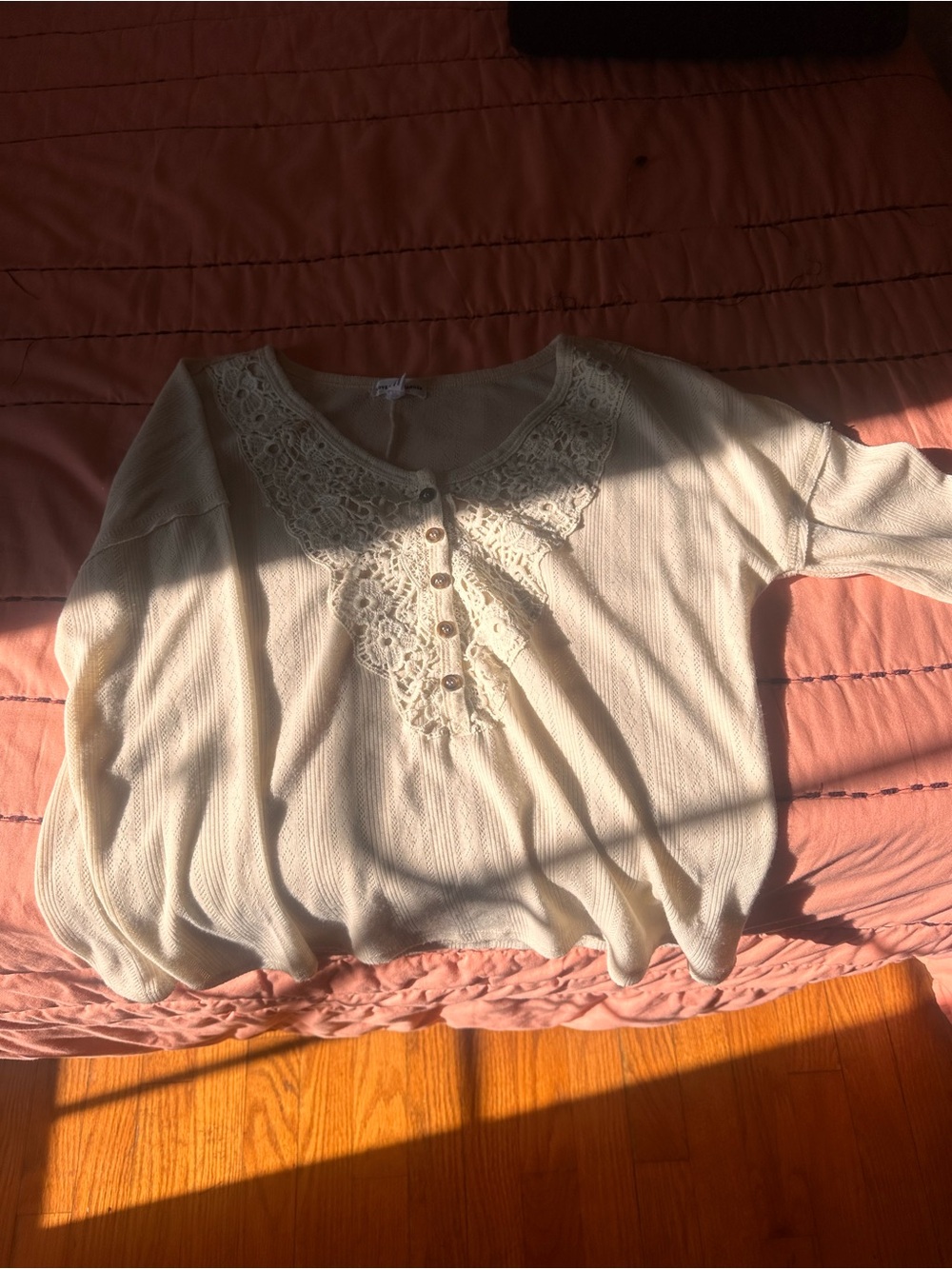 love on a hanger Cream Knit Lace Trim Top